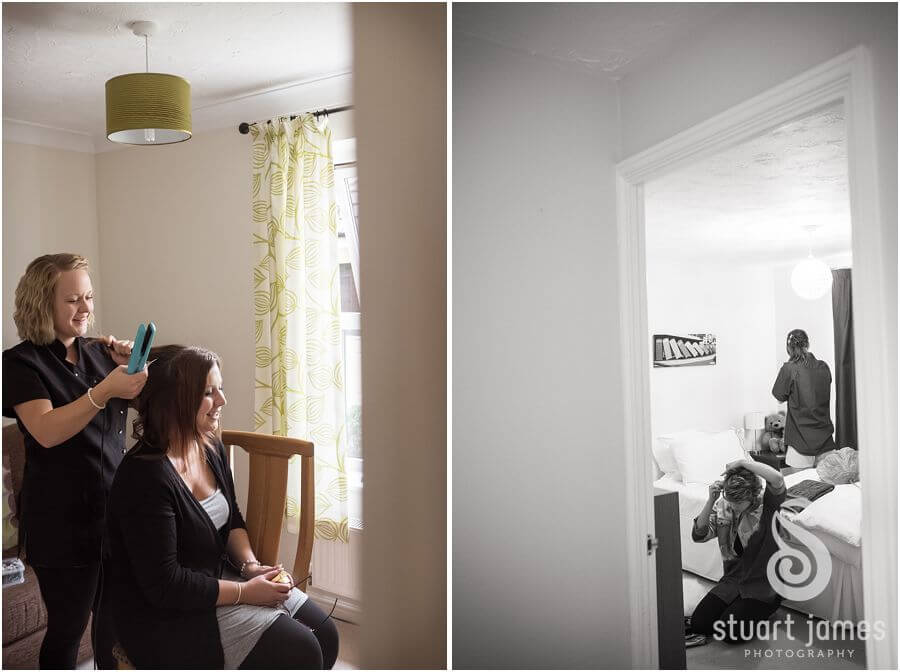 Photos of the bride and the bridesmaids getting ready at The Barns in Cannock by Reportage Wedding Photographer Stuart James