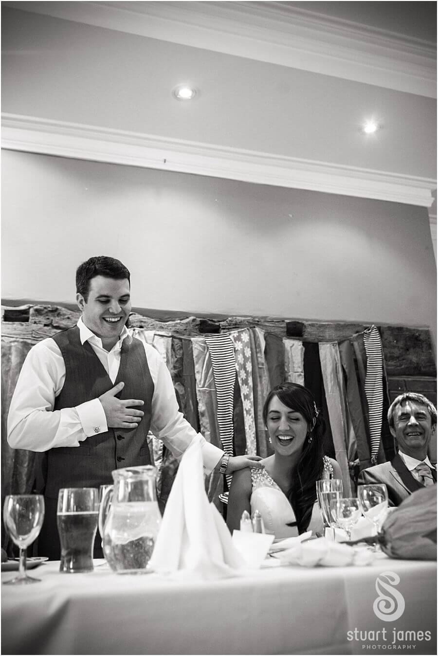 Groom hits all the right notes with a well written witty speech at The Barns in Cannock by Reportage Wedding Photographer Stuart James