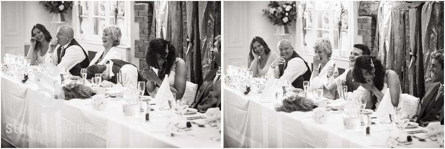 Fantastic reactions to the best mans speech at The Barns in Cannock by Documentary Wedding Photographer Stuart James