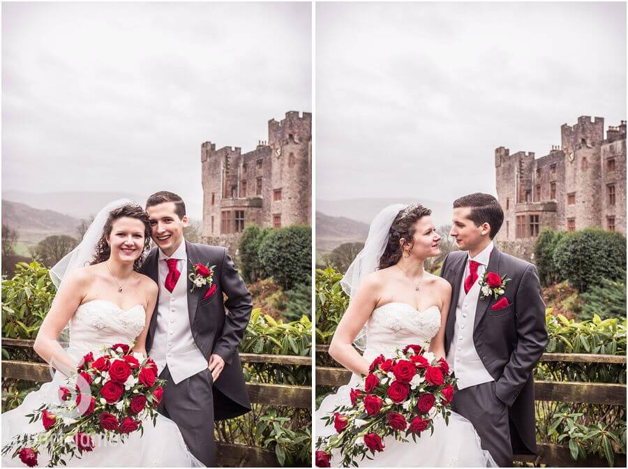 Natural couple portraits around grounds at Muncaster Castle in Cumbria by Reportage Wedding Photographer Stuart James