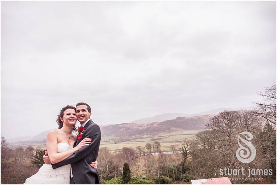 Creative contemporary wedding portraits around grounds at Muncaster Castle in Ravenglass by Cumbria Wedding Photographer Stuart James