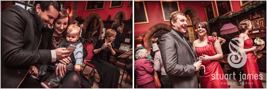Candid during drinks reception at Muncaster Castle in Ravenglass with Cumbria Wedding Photographer Stuart James