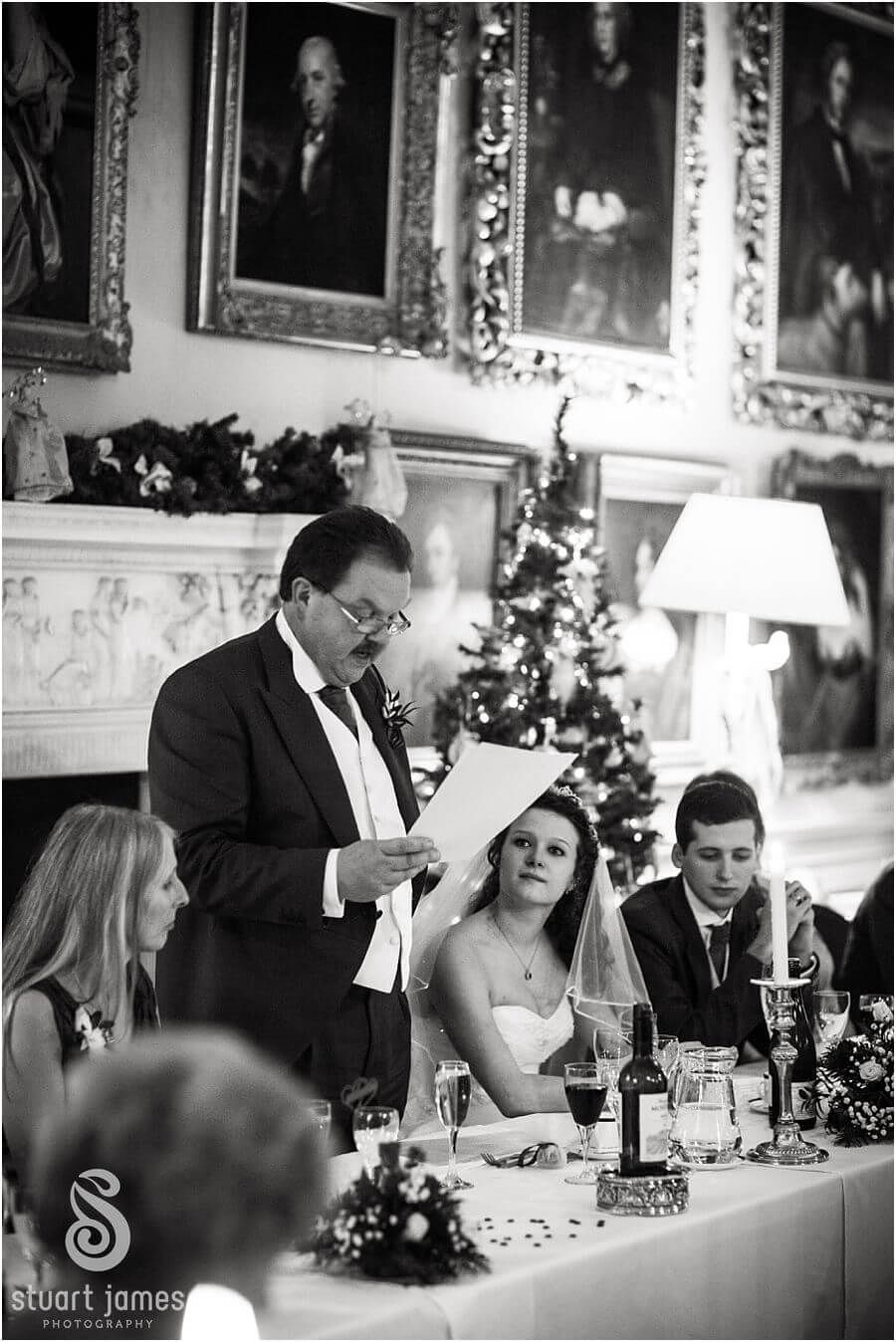 Emotion evoking photographs of wedding speeches at Muncaster Castle in Ravenglass by Cumbria Wedding Photographer Stuart James