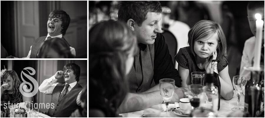 Relaxed intimate wedding reception at Muncaster Castle in Ravenglass by Documentary Wedding Photographer Stuart James