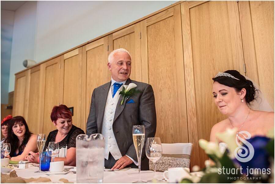 Candid photographs capture the speeches and the fabulous reactions of guests at Twycross Zoo in Atherstone by Reportage Wedding Photographer Stuart James