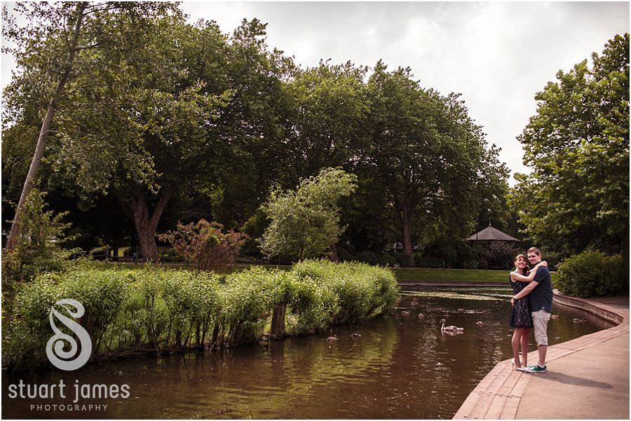 Creative modern portraits of stunning couple in Victoria Park in Stafford ahead of their Stafford wedding by Staffordshire Portrait and Wedding Photographer Stuart James