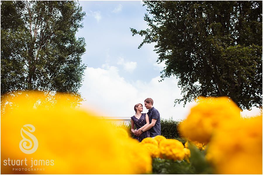 Creative modern portraits of stunning couple in Victoria Park in Stafford ahead of their Stafford wedding by Staffordshire Portrait and Wedding Photographer Stuart James