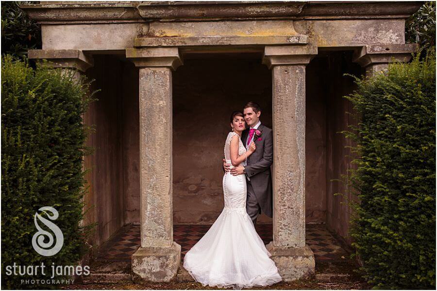Creative wedding photographs of the couple around the grounds of Sandon Hall near Stafford by Stafford Wedding Photographer Stuart James