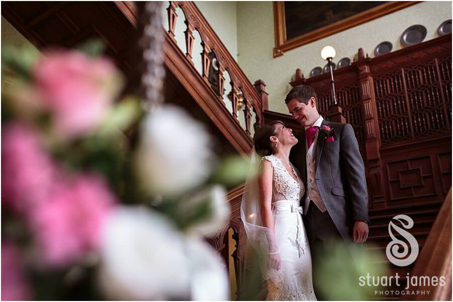 Creative portraits utilising the stunning interior of Sandon Hall near Stafford by Stafford Wedding Photographer Stuart James