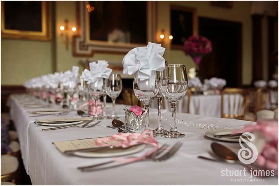 Beautiful wedding details adding the personal touch to the wedding breakfast setting at Sandon Hall near Stafford by Stafford Wedding Photographer Stuart James