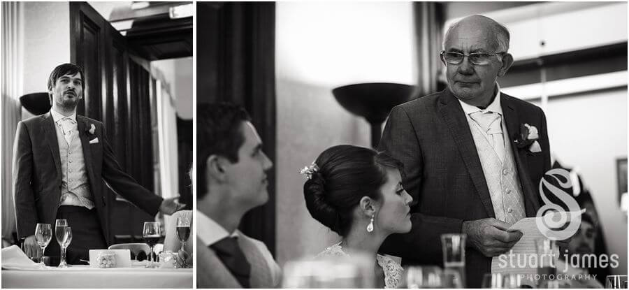 Documentary wedding photographs of the speeches and guest reactions at Sandon Hall near Stafford by Stafford Wedding Photographer Stuart James
