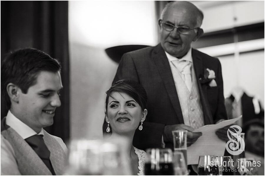 Reportage wedding photographs of the speeches and guest reactions at Sandon Hall near Stafford by Stafford Wedding Photographer Stuart James
