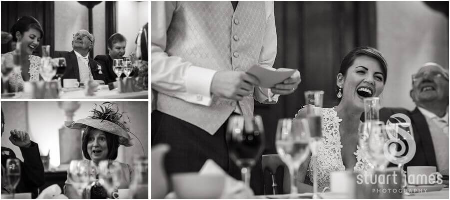 Photographs of the speeches and fabulous reactions of the guests and wedding party at Sandon Hall near Stafford by Stafford Wedding Photographer Stuart James