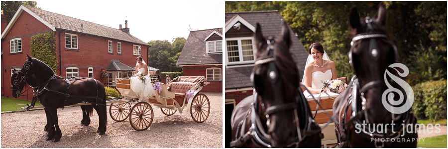 Stunning horse and carriage wedding transport for the bride and groom, here arriving at Bride's parents home near Bromsgrove by Recommended Worcester Wedding Photographer Stuart James