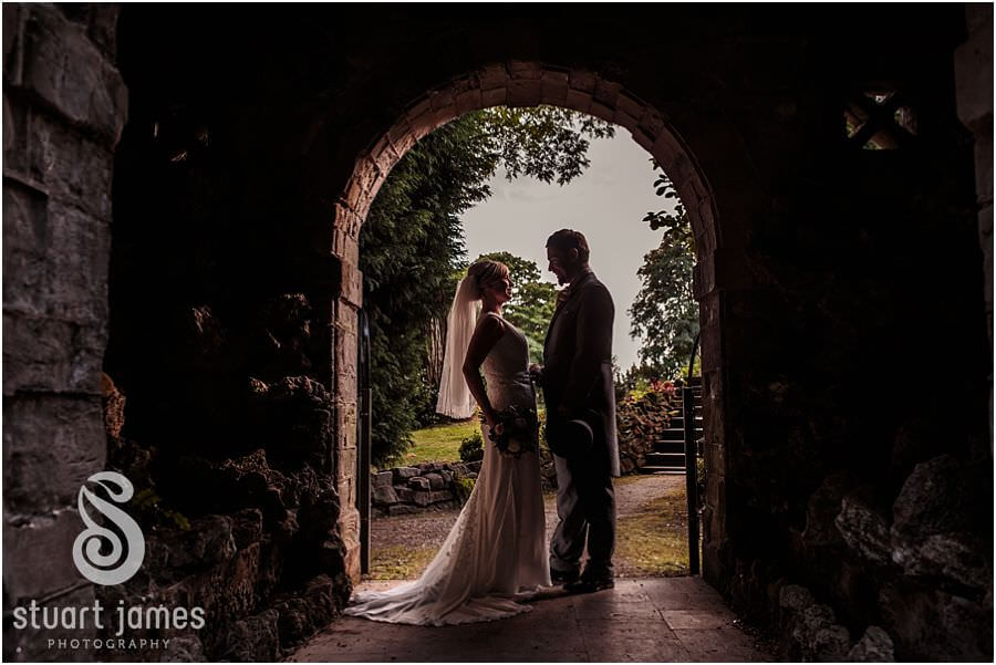 Creative wedding portraits of Bride and Groom in grounds at Moor Hall near Sutton Coldfield by Sutton Coldfield Reportage Wedding Photographer Stuart James