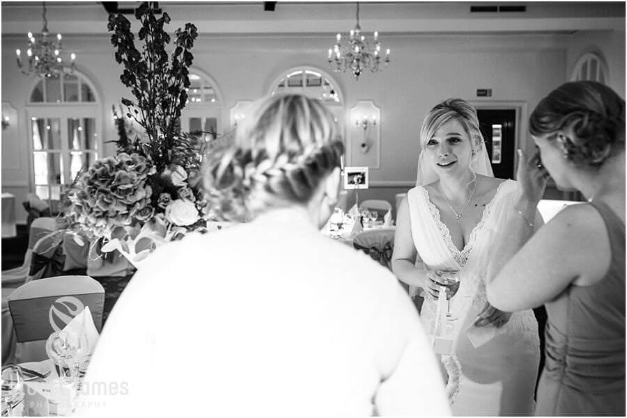 Bride emotional while viewing wedding breakfast room at Moor Hall near Sutton Coldfield by Sutton Coldfield Reportage Wedding Photographer Stuart James