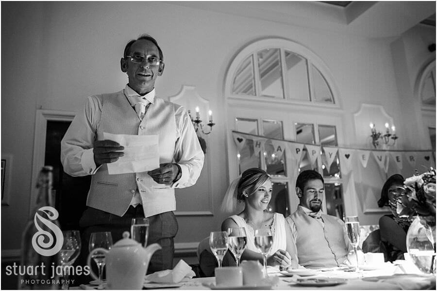 Capturing reportage photographs that capture the wedding speeches and fabulous guest reactions at Moor Hall near Sutton Coldfield by Sutton Coldfield Reportage Wedding Photographer Stuart James