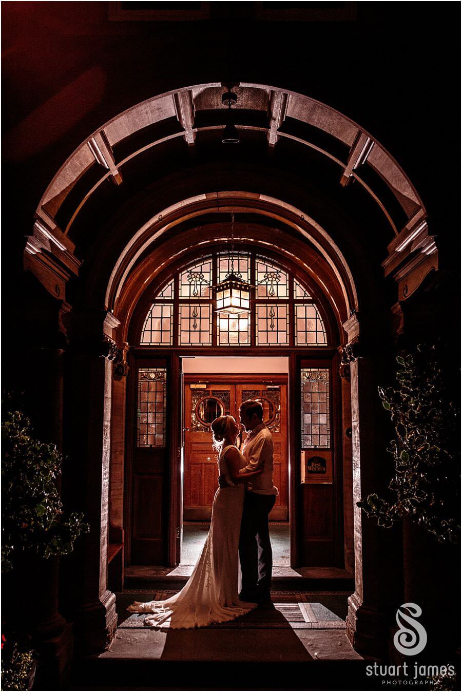 Creative night portraits of Bride and Groom at Moor Hall near Sutton Coldfield by Sutton Coldfield Reportage Wedding Photographer Stuart James