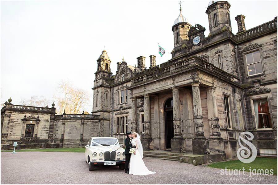 Wedding car arrival at Sandon Hall in Stafford by Staffordshire Wedding Photographer Stuart James