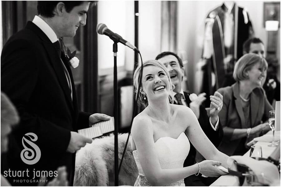 Capturing the speeches and the fabulous reactions of bridal party and guests at Sandon Hall in Stafford by Staffordshire Reportage Wedding Photographer Stuart James