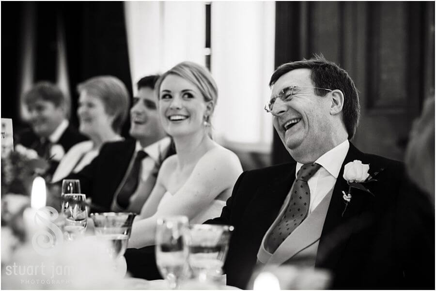 Candid photos of the wedding speeches and the fabulous reactions at Sandon Hall in Stafford by Staffordshire Wedding Photographer Stuart James