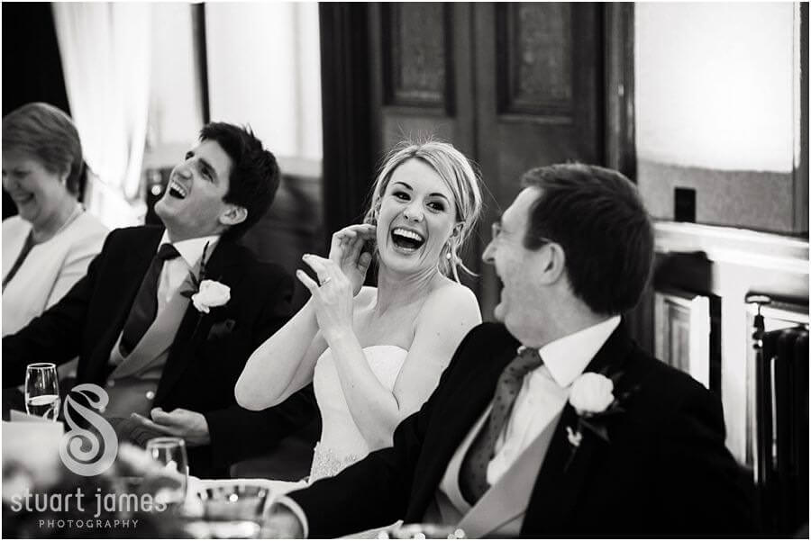 Capturing the speeches and the fabulous reactions of bridal party and guests at Sandon Hall in Stafford by Staffordshire Reportage Wedding Photographer Stuart James