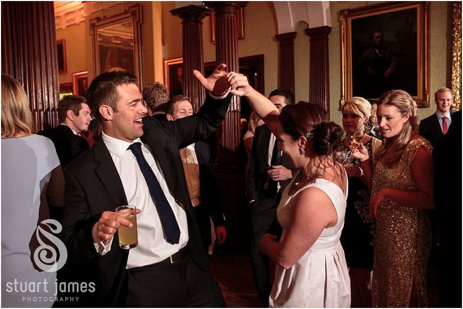 Wedding photos that capture the fun of the dancing and party at Sandon Hall in Stafford by Staffordshire Reportage Wedding Photographer Stuart James