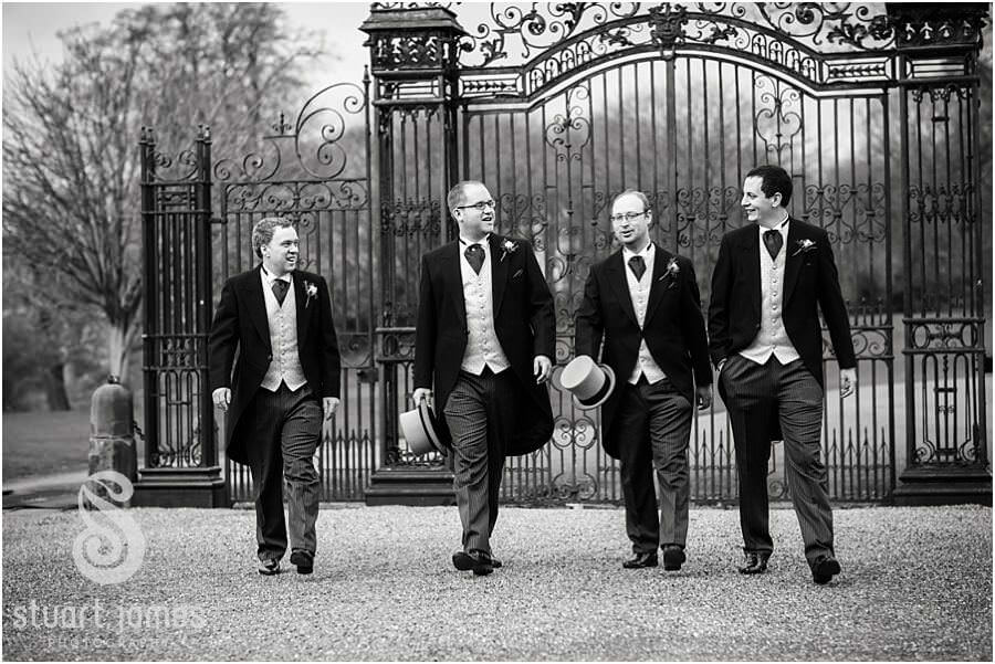 Contemporary portraits of the groom and best man at Sandon Hall in Stafford by Documentary Wedding Photographer Stuart James