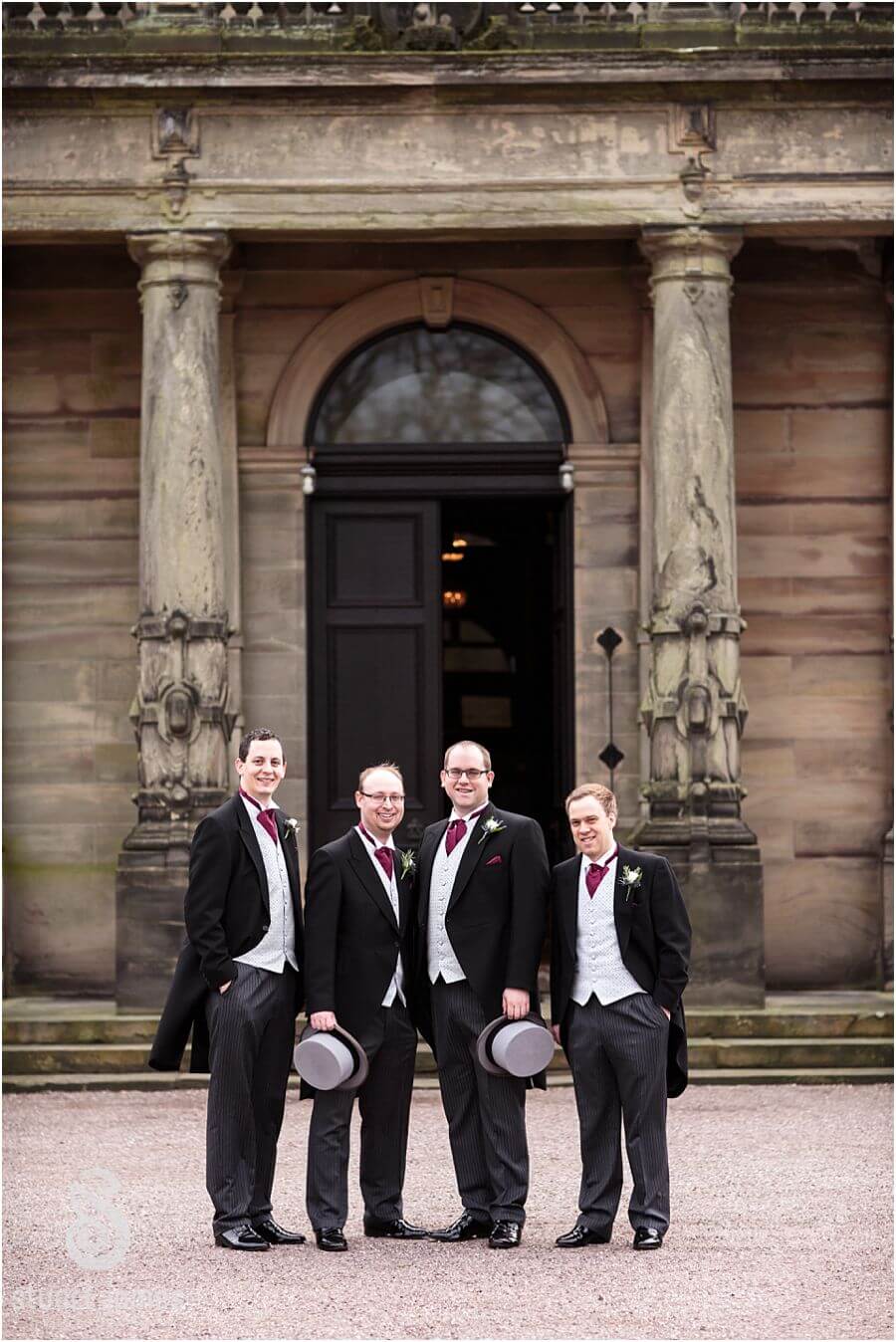 Contemporary portraits of the groom and best man at Sandon Hall in Stafford by Documentary Wedding Photographer Stuart James