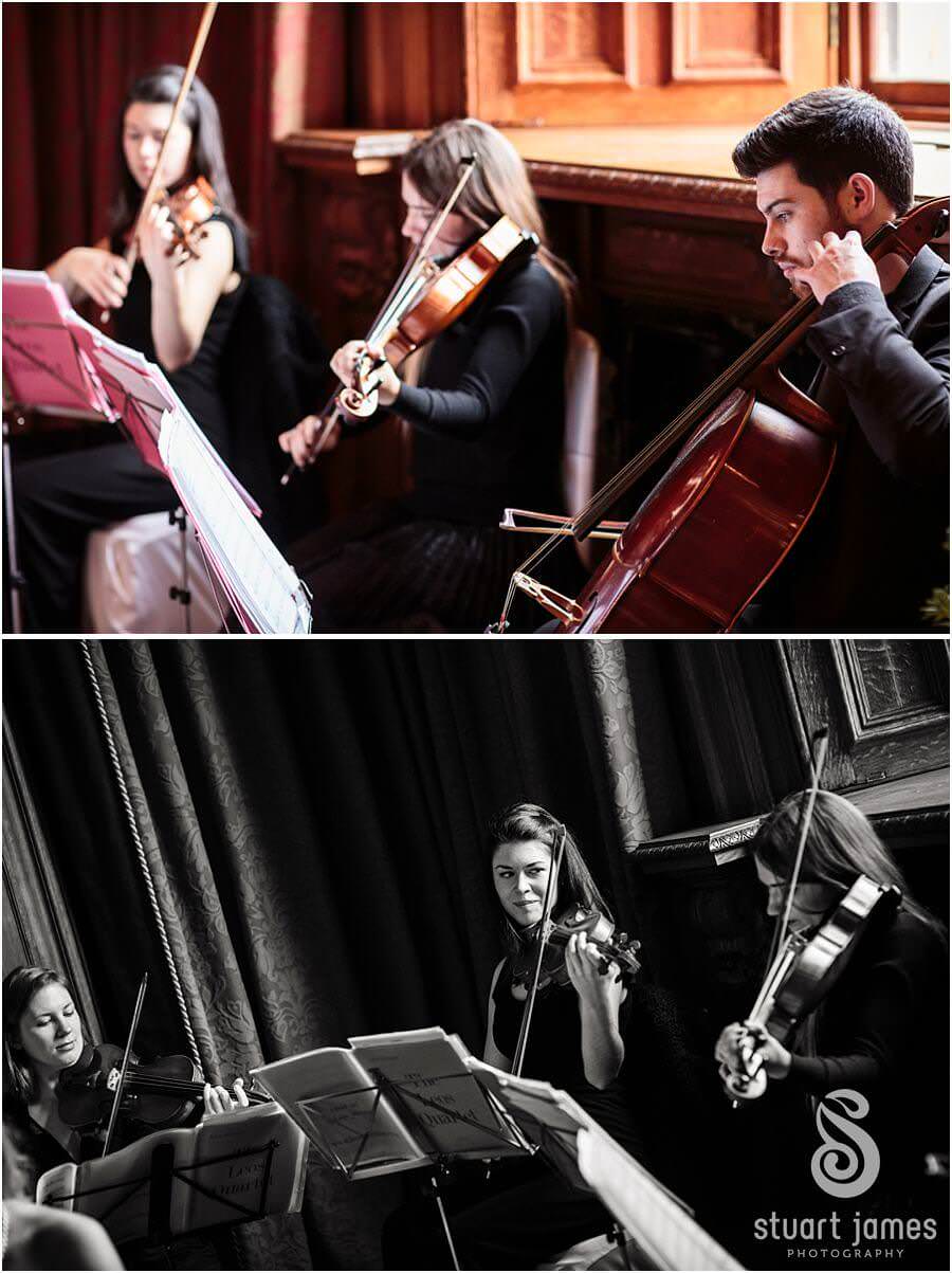 String quartet at Sandon Hall in Stafford by Documentary Wedding Photographer Stuart James