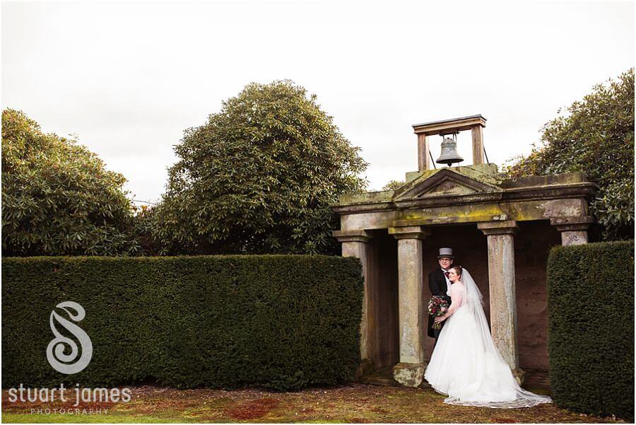 Relaxed natural portraits of the Bride and Groom around the grounds and gardens of Sandon Hall in Stafford by Stafford Wedding Photographer Stuart James