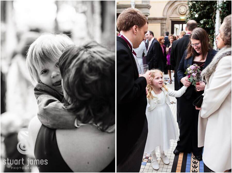 Creative reportage photos of the wedding guests at Sandon Hall in Stafford by Stafford Wedding Photographer Stuart James