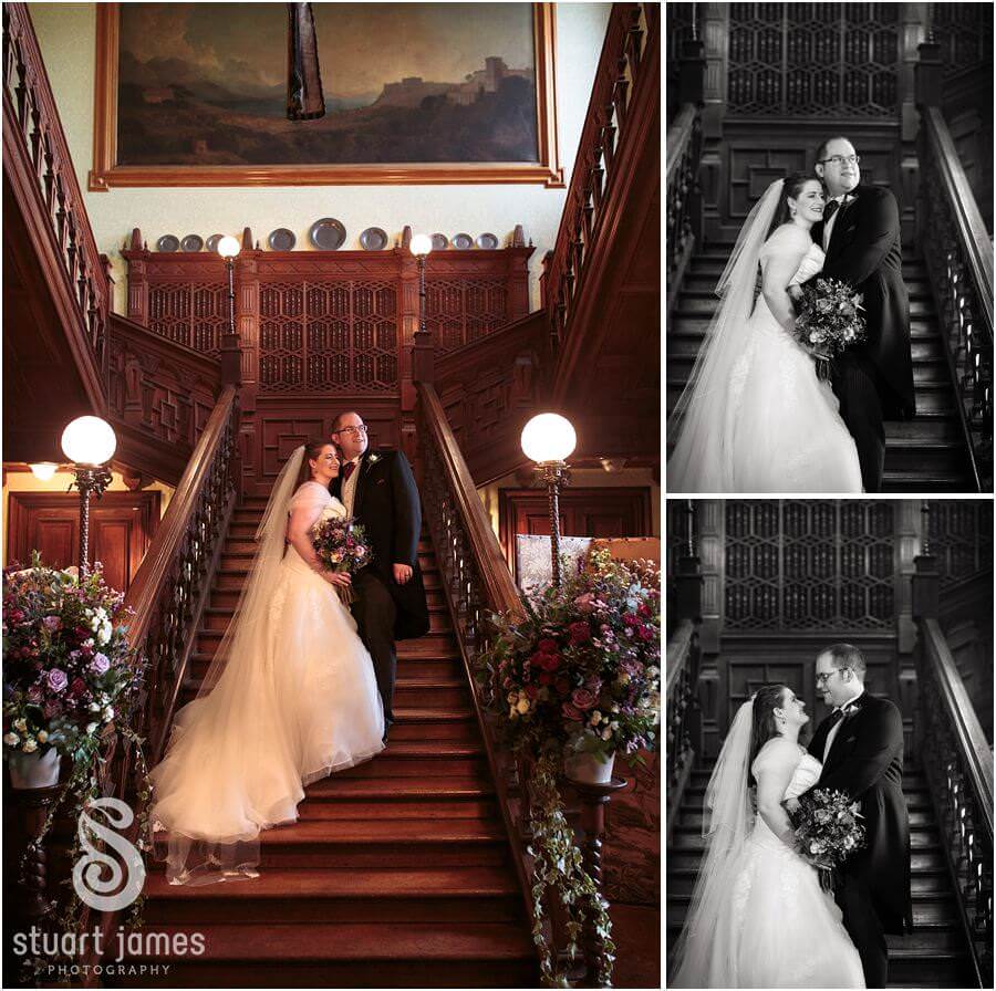 Creative traditional portraits using the grand staircase at Sandon Hall in Stafford by Stafford Wedding Photographer Stuart James
