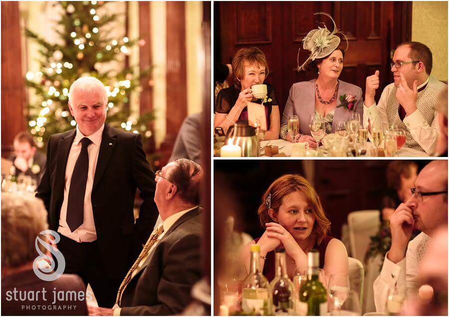 Evening guests captured in beautiful reportage photographs of the evening reception at Sandon Hall in Stafford by Award Winning Stafford Wedding Photographer Stuart James