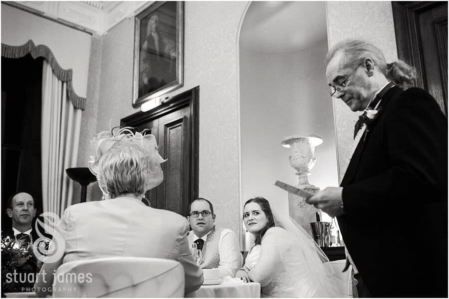 Wedding speeches captured in reportage photos at Sandon Hall in Stafford by Stafford Candid Wedding Photographer Stuart James