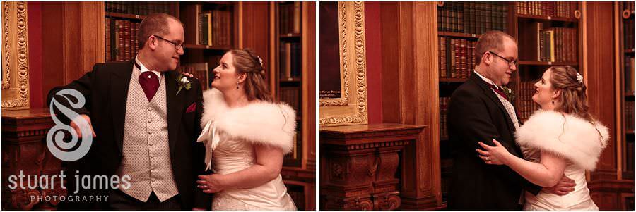 Creative portraits in the library at Sandon Hall in Stafford by Stafford Reportage Wedding Photographer Stuart James