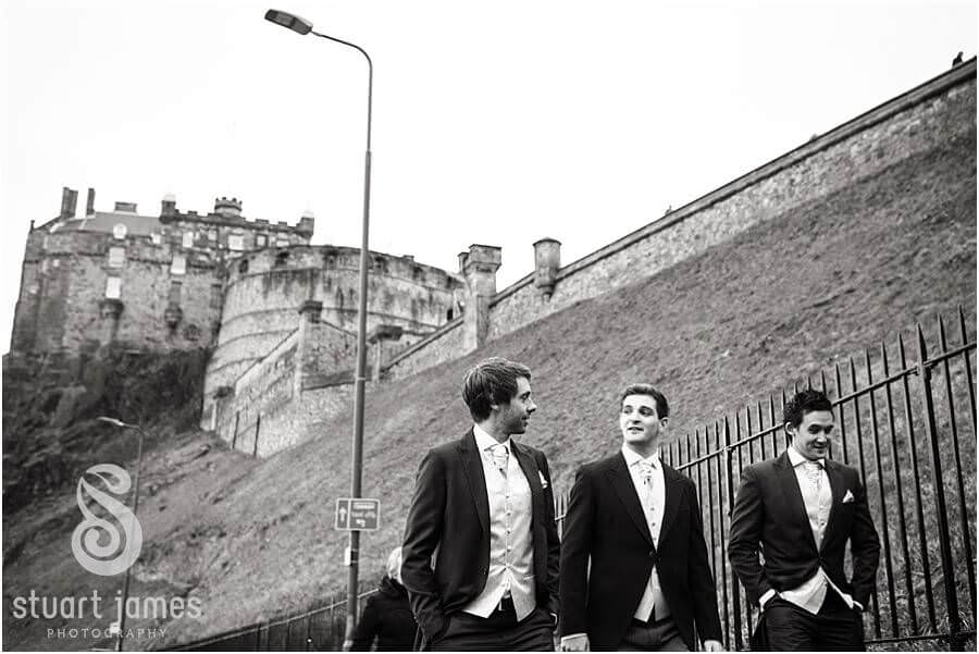Capturing the arrival of the intimate wedding party to Edinburgh Castle in Edinburgh by Edinburgh Documentary Wedding Photographer Stuart James