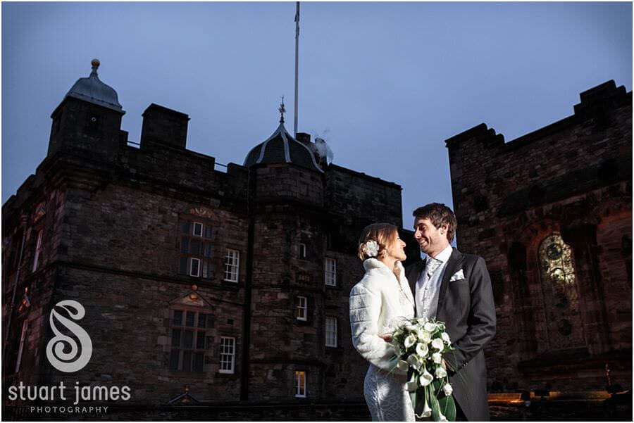 Stunning evening portraits on the ramparts at Edinburgh Castle in Edinburgh by Edinburgh Documentary Wedding Photographer Stuart James