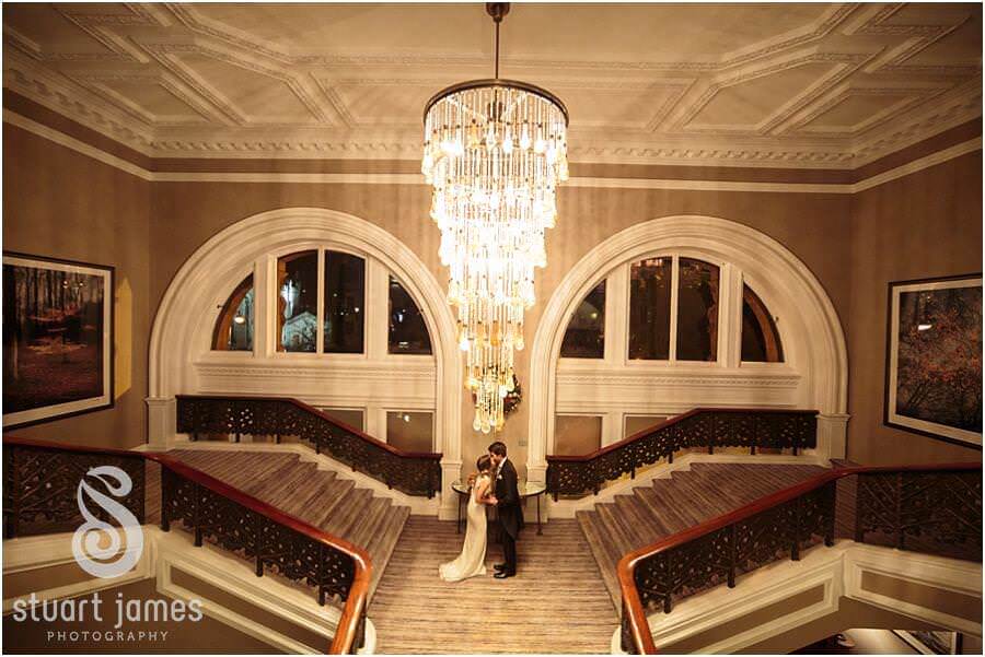 Creative portraits on the beautiful staircase at the Waldorf Astoria in Edinburgh by Edinburgh Documentary Wedding Photographer Stuart James