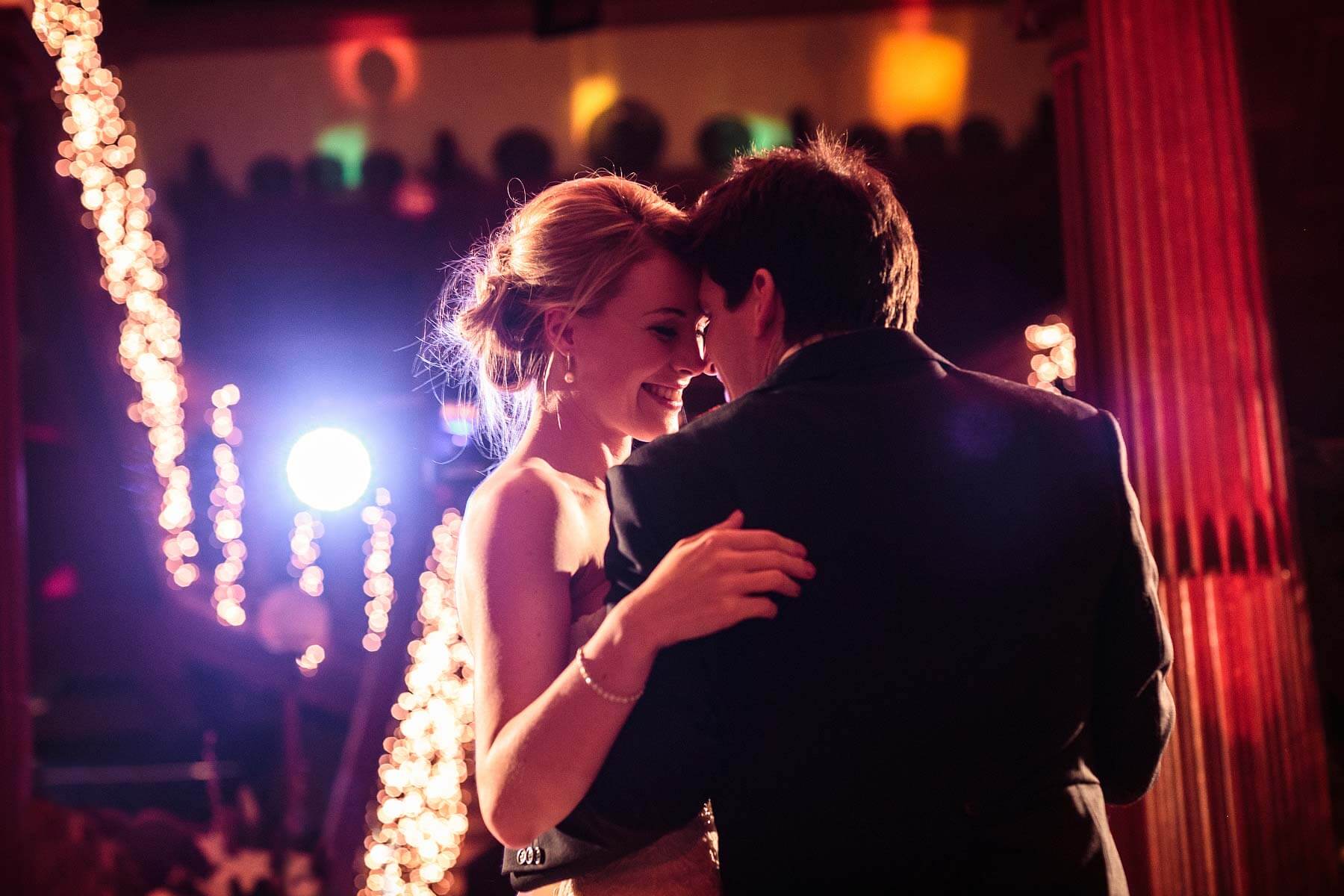 Beautiful moment between bride and groom during first dance at Sandon Hall in Stafford by Staffordshire Reportage Wedding Photographer Stuart James