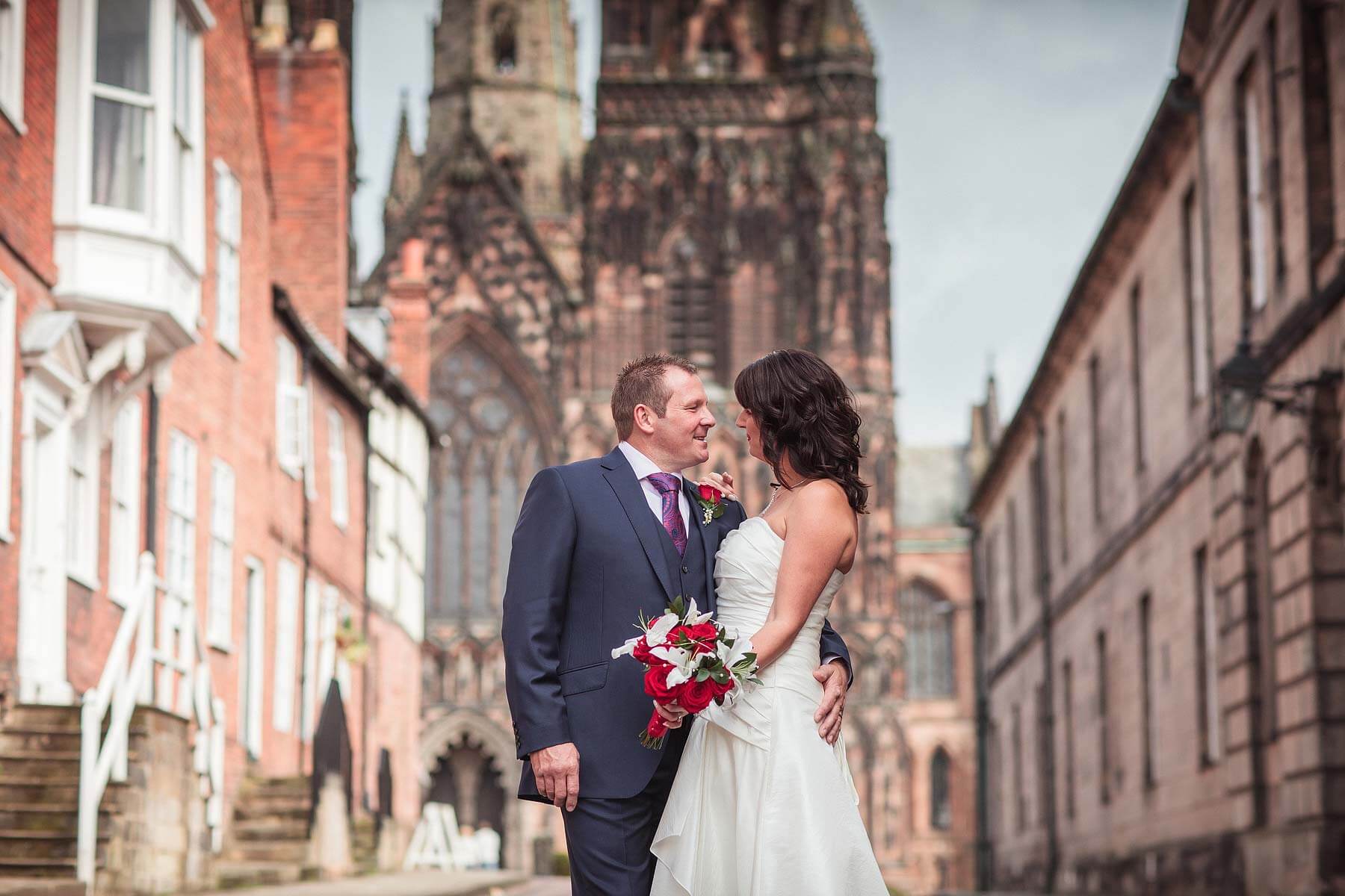 Beautiful relaxed wedding photographs in Lichfield City Centre in Staffordshire by Documentary Wedding Photographer Stuart James