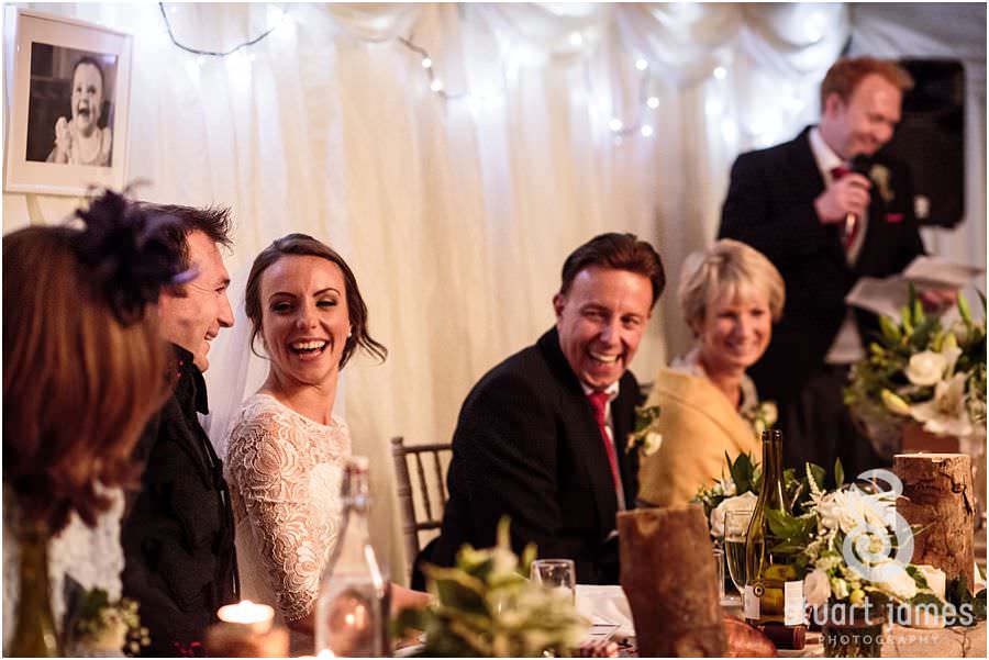 Capturing the fabulously entertaining Best Mans speech at Oxleaze Barn in Gloucestershire by Documentary Wedding Photographer Stuart James