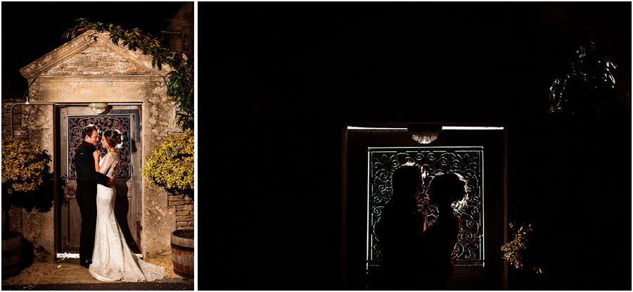 Creative evening portraits of the bride and groom at Oxleaze Barn in Gloucestershire by Documentary Wedding Photographer Stuart James