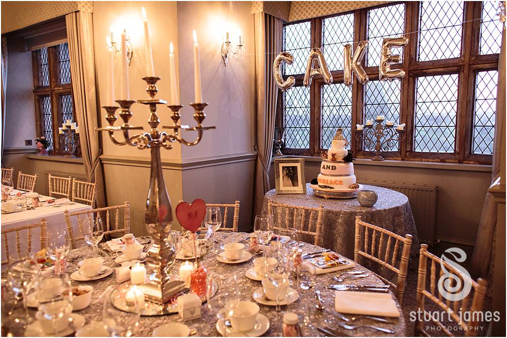 Beautiful design for the wedding breakfast by Design Elegance at Weston Hall in Stafford by Documentary Wedding Photographer Stuart James