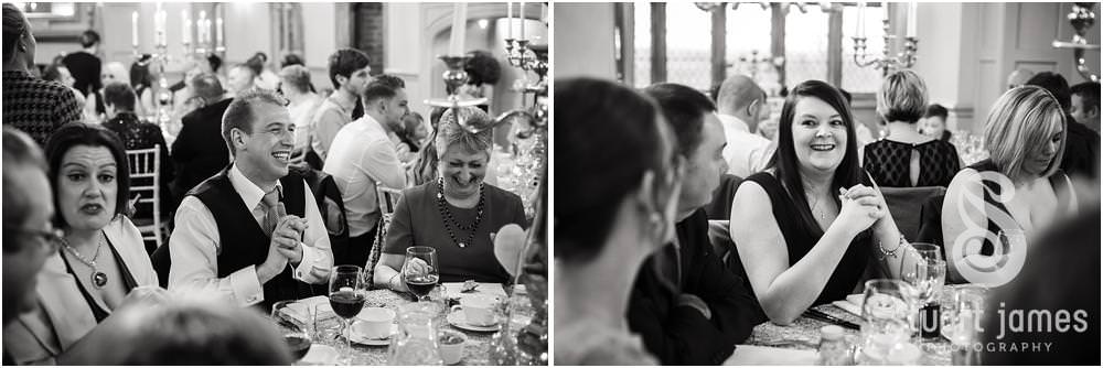 Candid photographs as guests enjoy the beautiful wedding at Weston Hall in Stafford by Documentary Wedding Photographer Stuart James