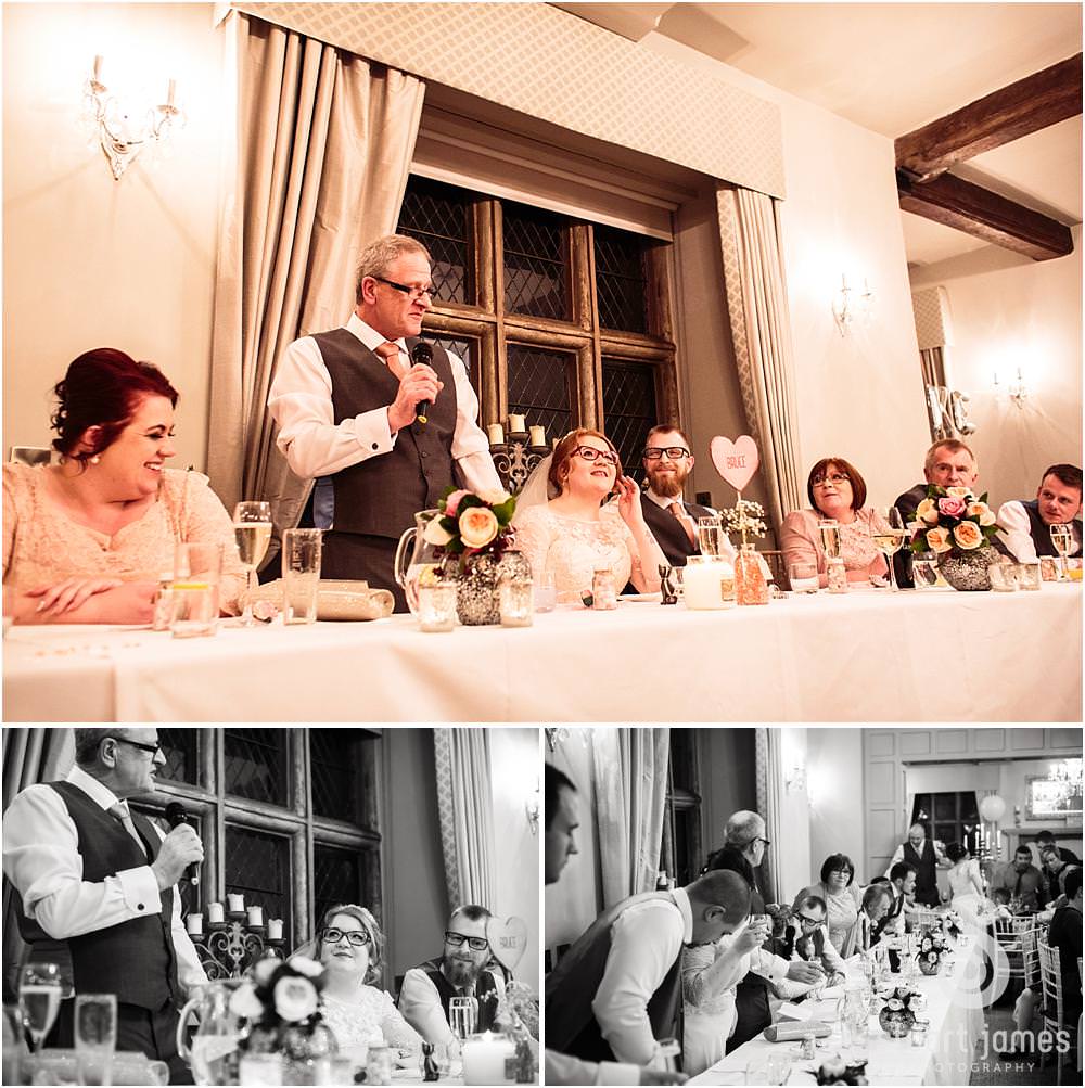 Documenting the beautiful moments during the wedding speeches at Weston Hall in Stafford by Documentary Wedding Photographer Stuart James