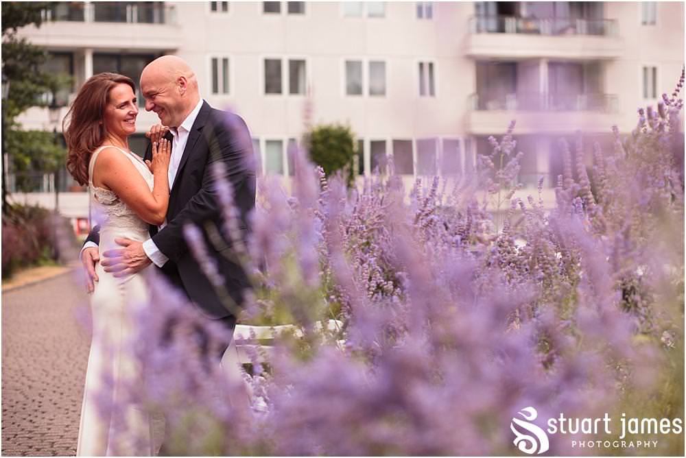 Creative portraits of the Bride and Groom around the streets for their wedding at Chelsea Harbour Hotel in Chelsea by Documentary Wedding Photographer Stuart James
