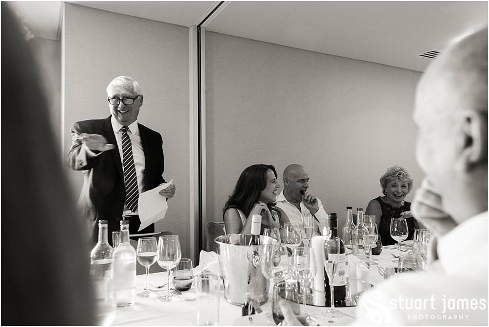 Capturing the fabulous Father of the Bride Speech and the guest reactions at Chelsea Harbour Hotel in Chelsea by Documentary Wedding Photographer Stuart James