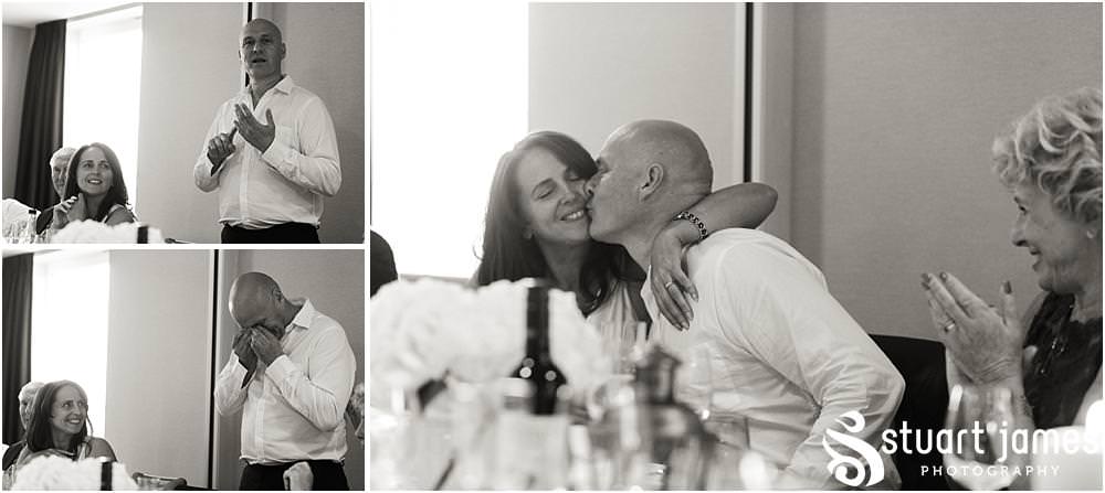 Emotional scenes as the guests enjoy the speech of our groom at Chelsea Harbour Hotel in Chelsea by Documentary Wedding Photographer Stuart James