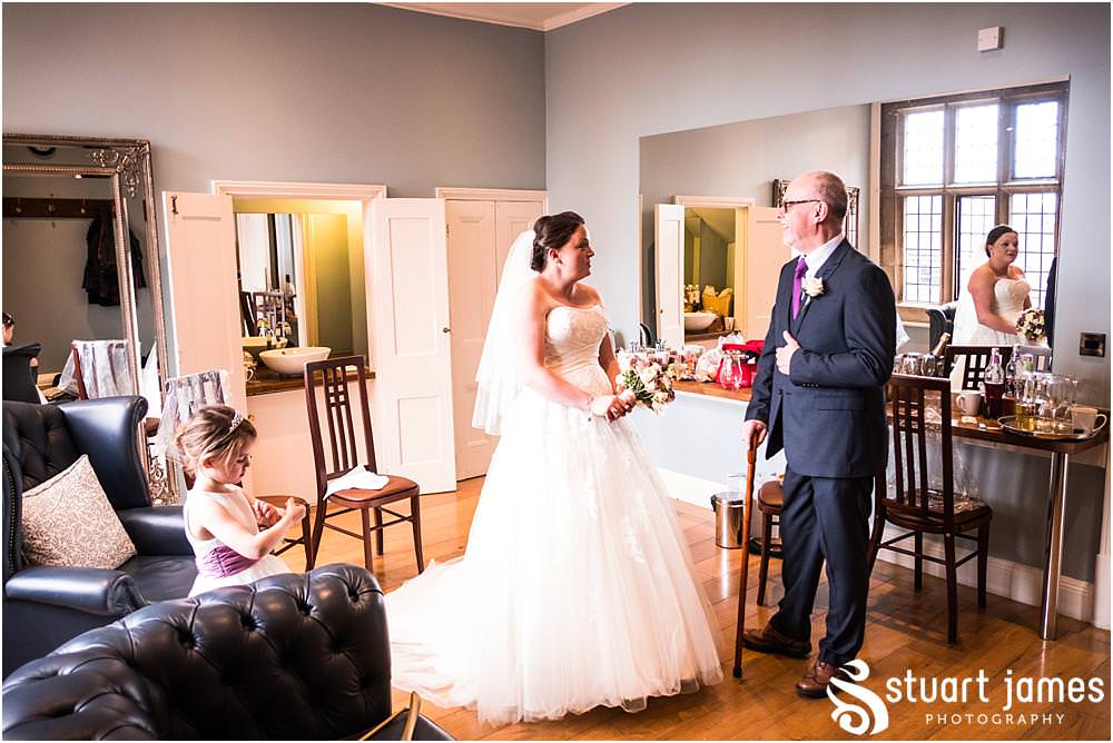 Documenting a gorgeous final moment for bride and father before the ceremony at Pendrell Hall in Codsall, Wolverhampton by Pendrell Hall Wedding Photographer Stuart James